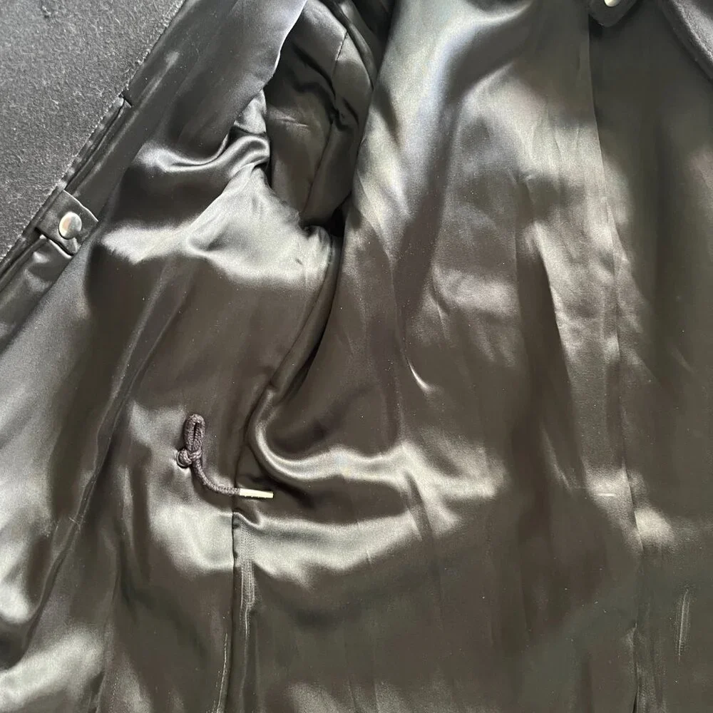 Shearling Trim Collar Black Wool Aviator Jacket - Picture 5 of 8